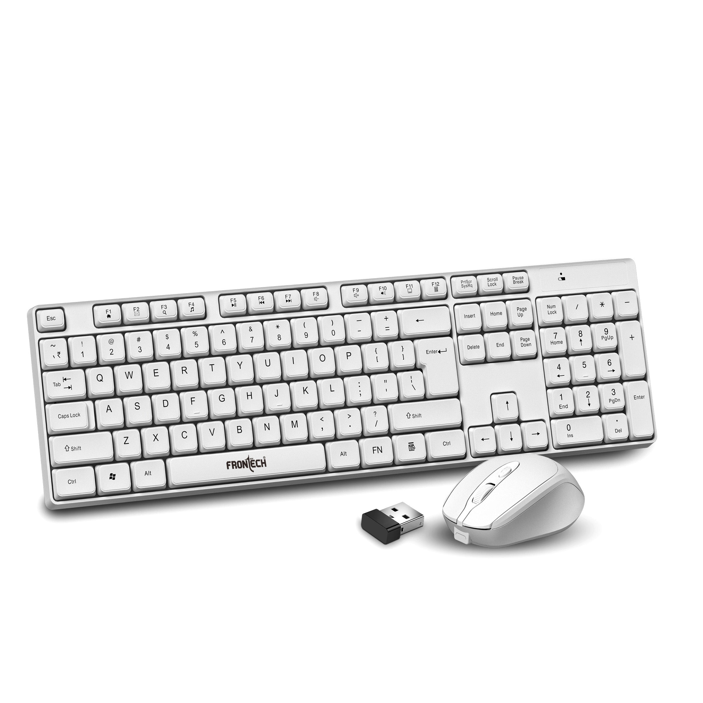 Frontech 2.4Ghz Rechargeable Wireless Keyboard and Mouse|104 Keys|1600 DPI|KB-0031| Combo Set (White) Frontech 2.4Ghz Rechargeable Wireless Keyboard and Mouse|104 Keys|1600 DPI|KB-0031| Combo Set (White)